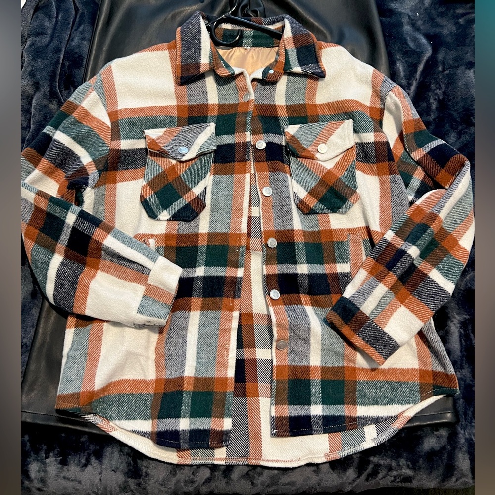Oversized Shacket - dark green and camel plaid